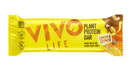 Wegańskie batony proteinowe Vivo Life - Termin ważności: 9.12.2026 r. - orzechy nerkowca i cytryna (12 x 65g)