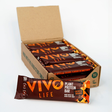 Wegańskie batony proteinowe Vivo Life - Termin ważności: 18.12.2026 r. - kakao i pomarańcza (12 x 65g)